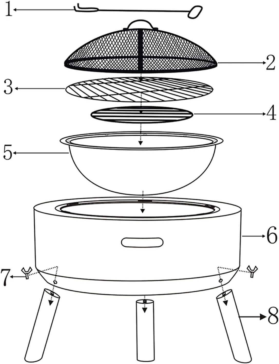 Party Fire Pit Barbecue Grill,Fire Bowl with Table Cover and Support Leg