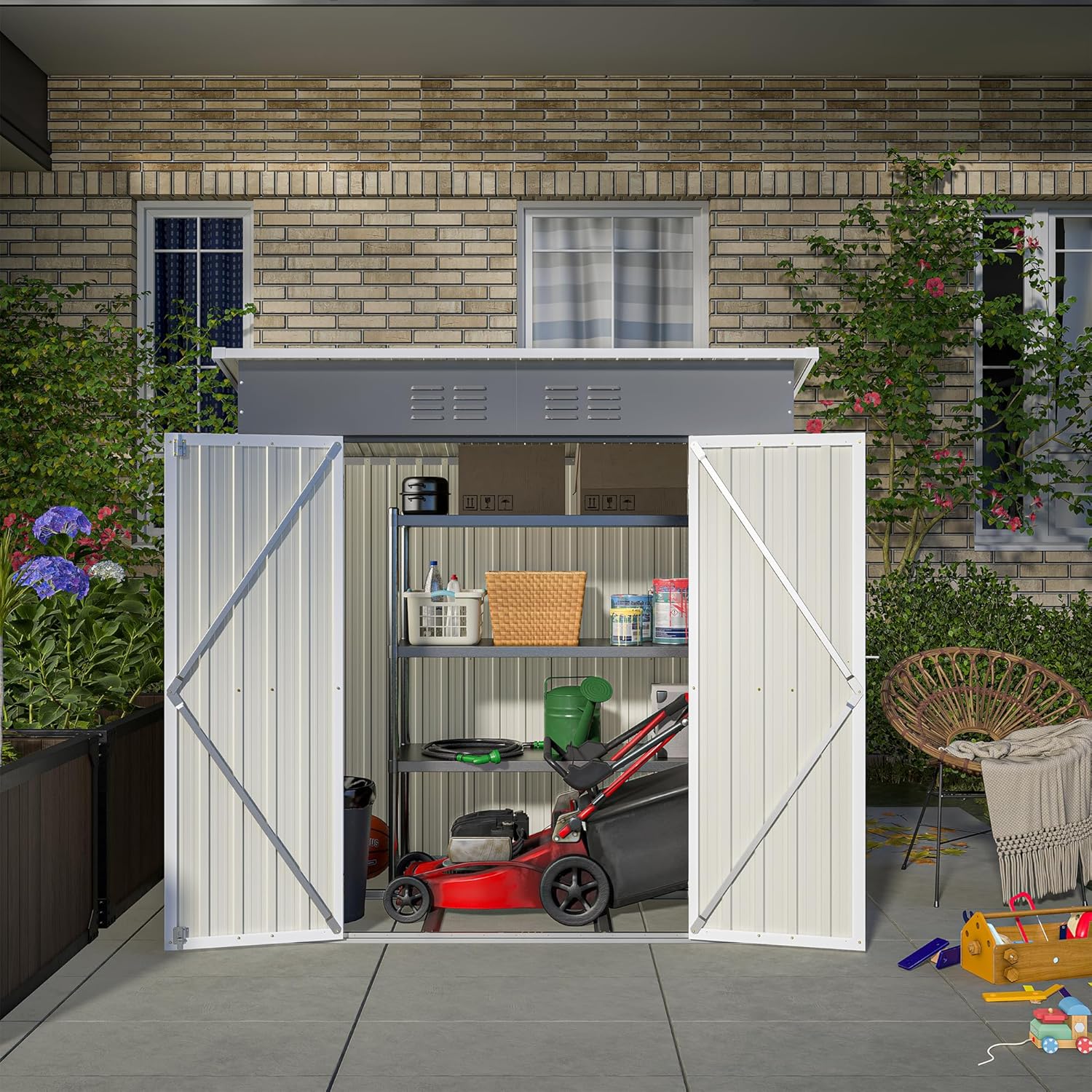6x4 Ft Outdoor Metal Storage Shed with Floor Frame, 71