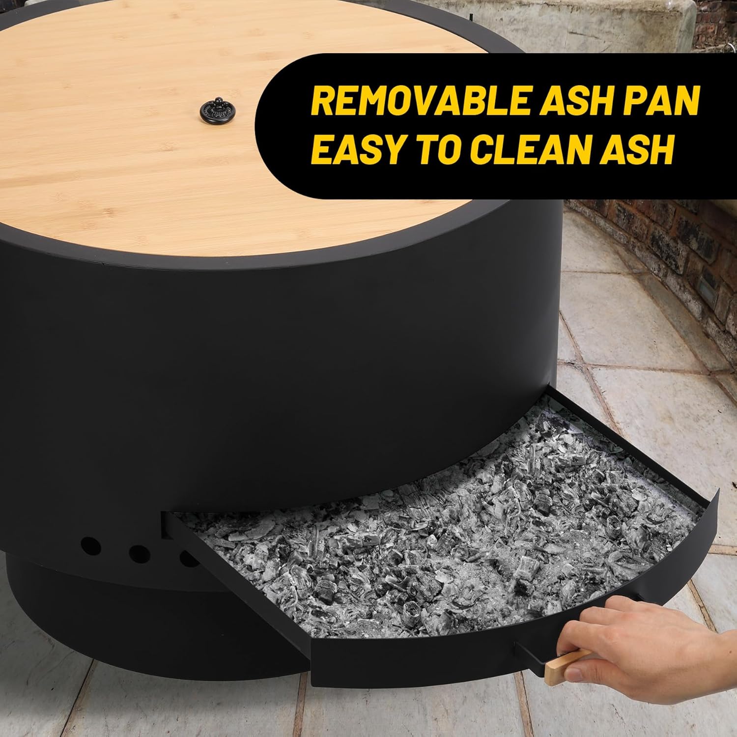 GarveeLife 26 in Smokeless Fire Pit with Removable Ash Pan, Wood Burning Firepit Table with Lid&Fire Poker,Smokeless Outdoor Fireplace with Dust Bag, Outdoor Fire Pits for BBQ, Table, Bonfire, Camping