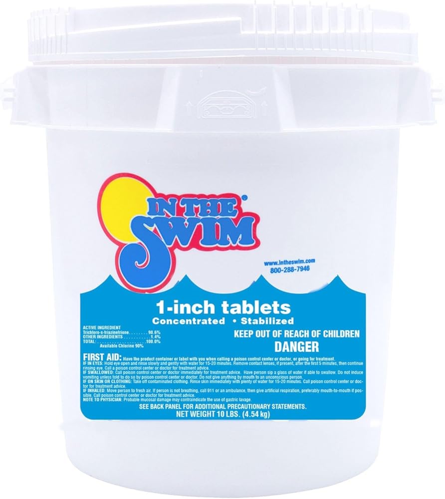 In The Swim 1 Inch Stabilized Chlorine Tablets for Sanitizing Swimming Pools - Fast Dissolving - 90% Available Chlorine - Tri-Chlor - 10 Pounds