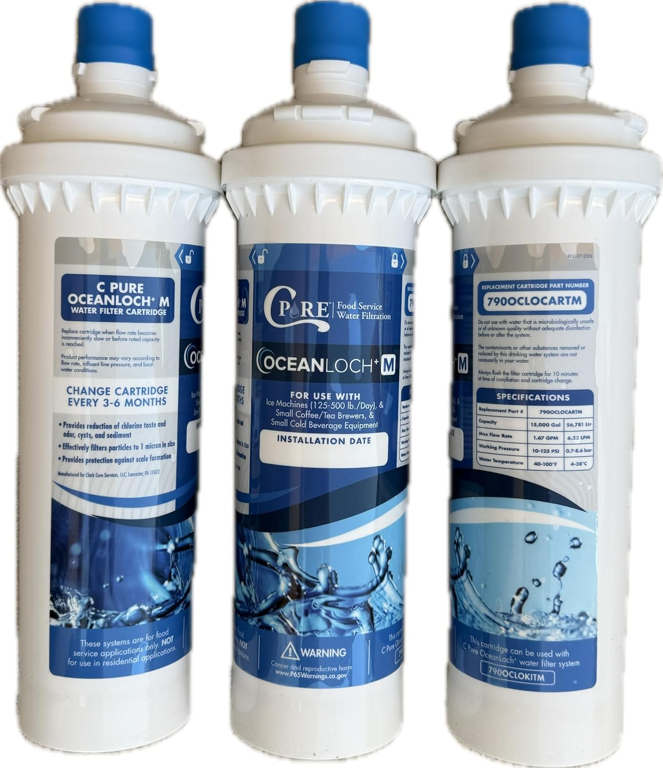 C Pure Oceanloch+ M Water Filter Cartridge 3-Pack – 1 Micron, 1.67 GPM – Compatible with Everpure H-300+M, H-300, H-200 – Commercial-Grade – Made in USA