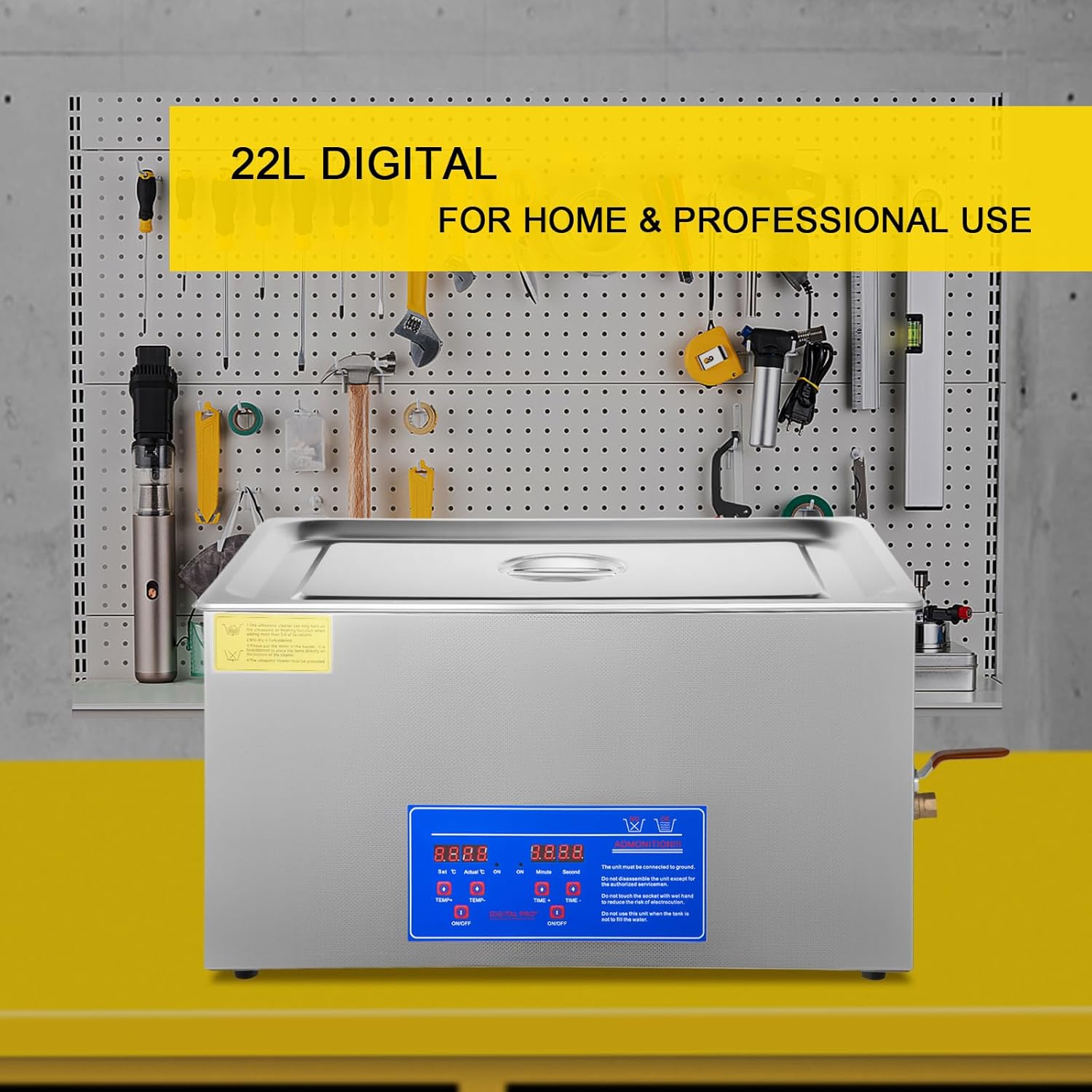 VEVOR 22L Industrial Sonic Cleaner with Digital Timer&Heater 40kHz Professional Sonic Cleaner 110V with Excellent Cleaning Effect for Wrench Tools Industrial Parts Mental Apparatus