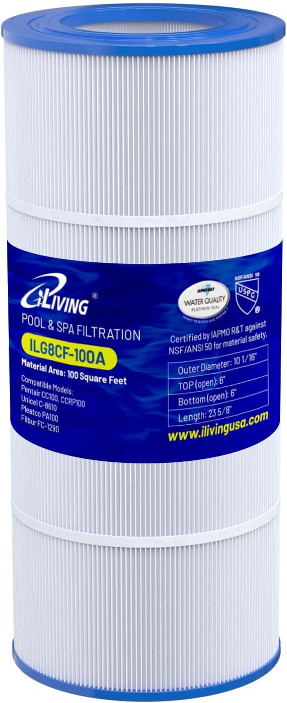 iLiving ILG8CF-100A Pool & Spa Filter Replacement, Compatible with Pentair CC100, CCRP100, PAP100, PAP100-4, Ultral-C3, Unicel C-9410, Filbur FC-0686, 59054200, 160354, 160316, Predator 100