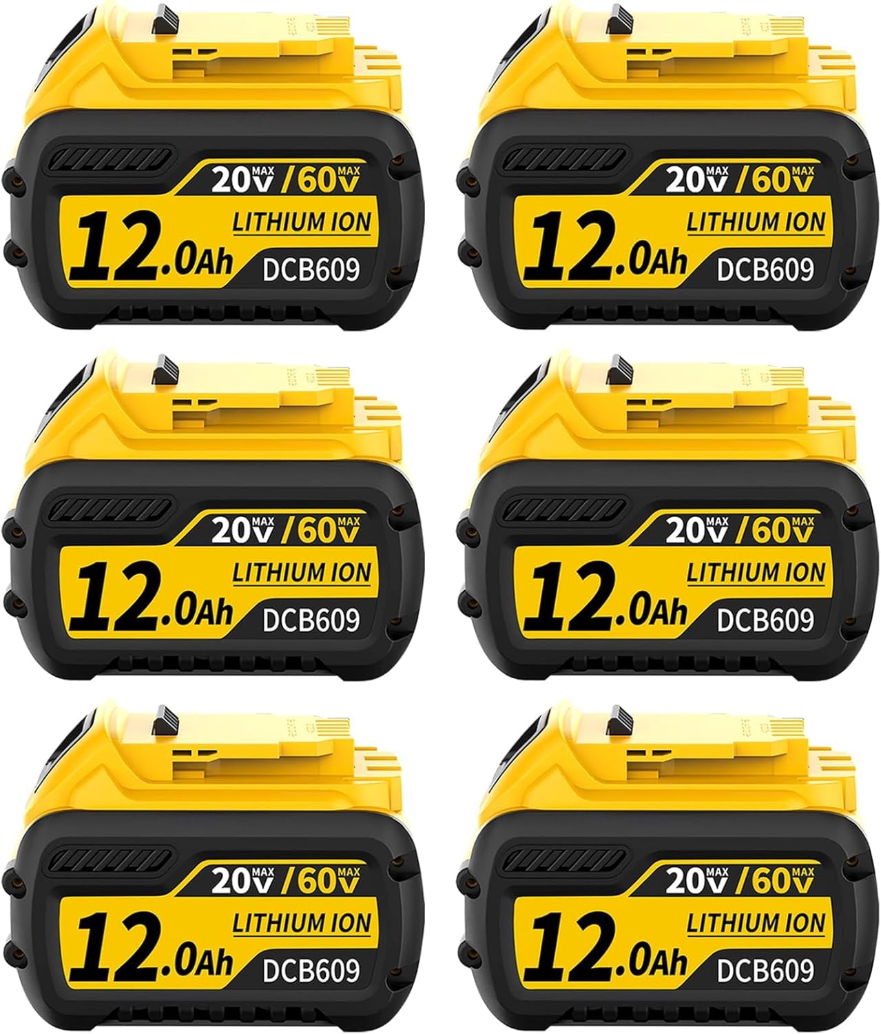 6 Count DCB609 20V/60V 12000mAh Replace for Dewalt Flexvolt 20V/60V Max Battery Lithium Batteries Compatible with Dewalt Battery DCB609 DCB606 DCB612 Cordless Power Tools (6)