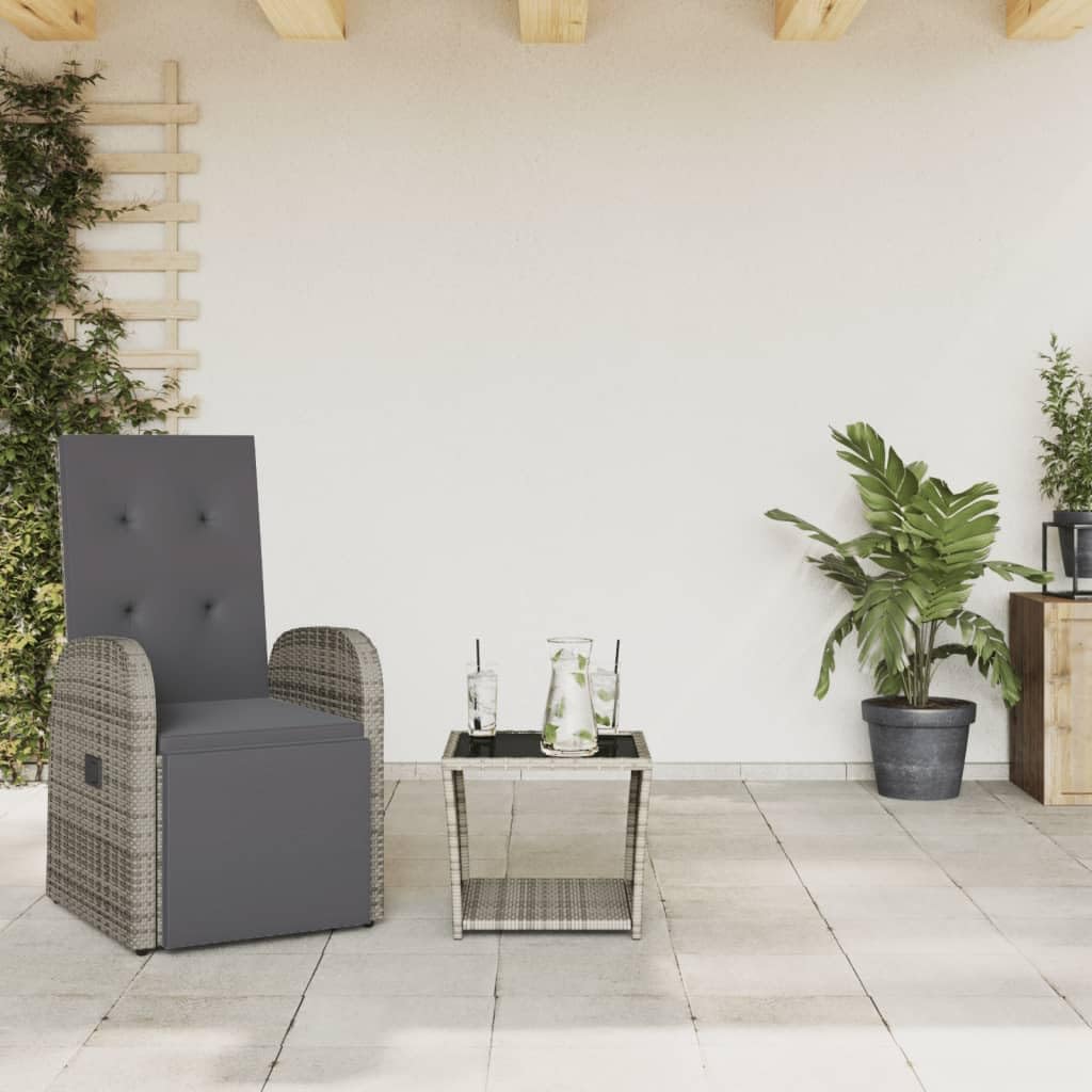 Garden Dining Set Grey PE Rattan, 2-Piece Outdoor Table and Chairs with Adjustable Armrests, Balcony Furniture for Patio, Terrace