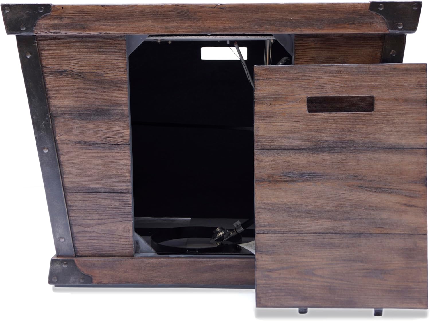 Outdoor Patio 24x32 Inches Square Gas Fire Pit-Concrete Wood Pattern, Brown, 40,000 Btu, Built-in Tank, Ideal for Backyard, Deck (1 Doors)