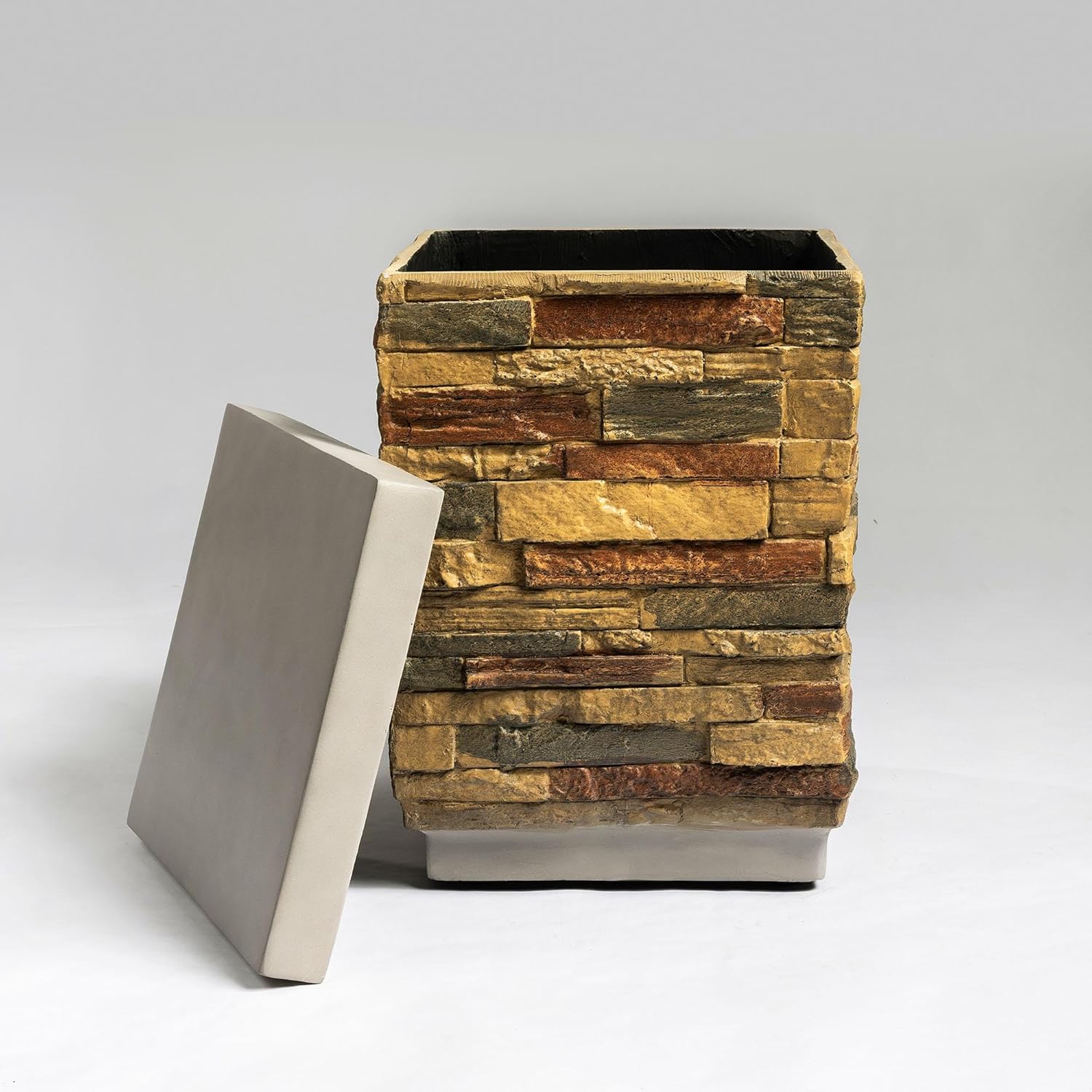 GDFStudio Propane Tank Cover Outdoor Concrete Tank Holder Square Tank Storage Hideaway Side Table for Fire Pits Gas Tank Holder Storage Gas Bottle Cover, Sandstone