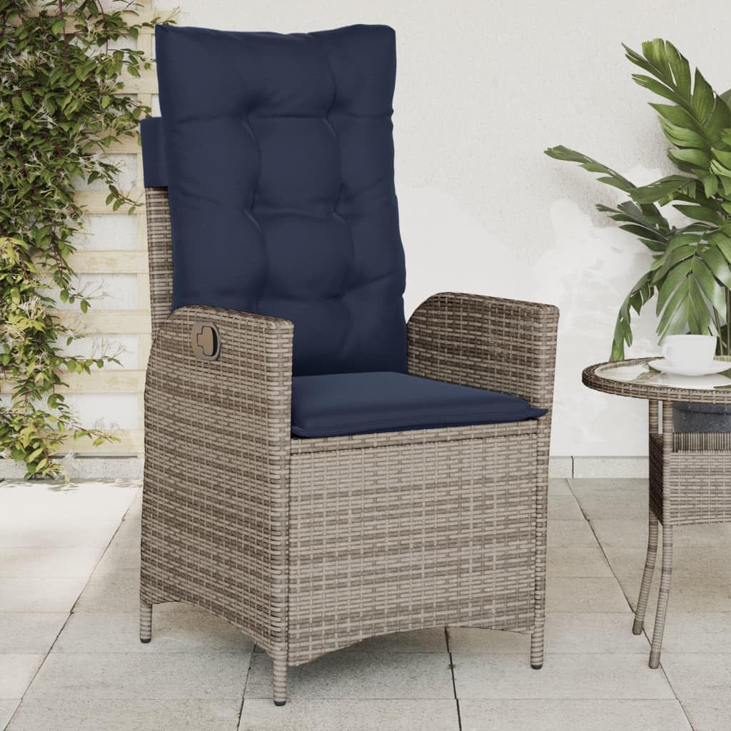 Reclining Patio Chair with Cushions Gray Poly Rattan, Patio Chairs