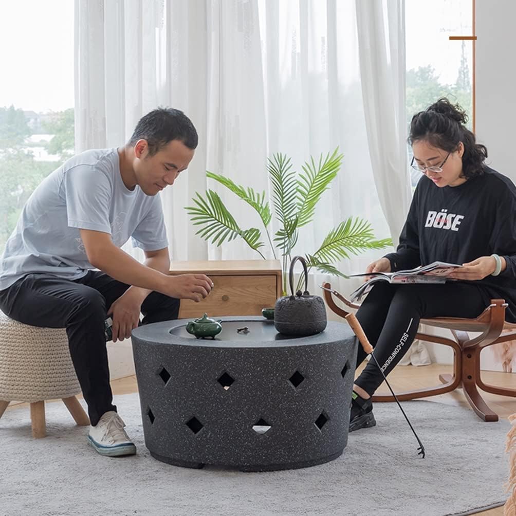 Outdoor Fire Pit Outdoor Wood Burning Fire Pit,Multifunctional Black Imitation Stone Outdoor Heater,Garden Terrace Fire Bowl