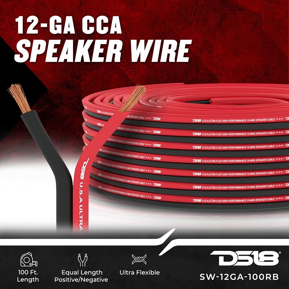 DS18 Car Audio Wiring & Integration Bundle - Speaker Wire, Amplifier Installation Kit and Hi/Lo Converter 2-Channel