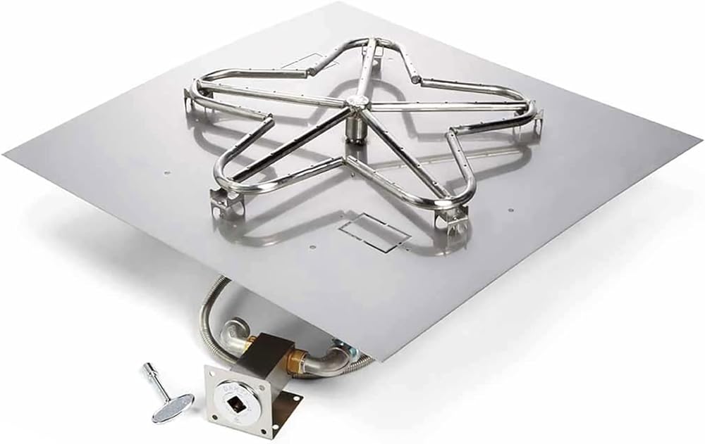 HPC Fire Match Light Gas Fire Pit Kit (TOR-MLFPK24SQ-FLEX-LP-ST), 24x24 Pan, 18