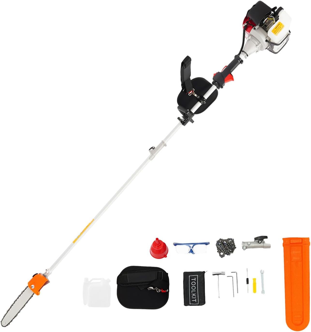 Gas Powered Pole Saw, 43CC 2-Cycle Gas Pole Saws Cordless 11.5 ft Extension Pole Saw with 12 inch Cutting Bar, Powerful Long Pruning Chain Saw Trimmer for Home Gardens, Parks, Green Spaces