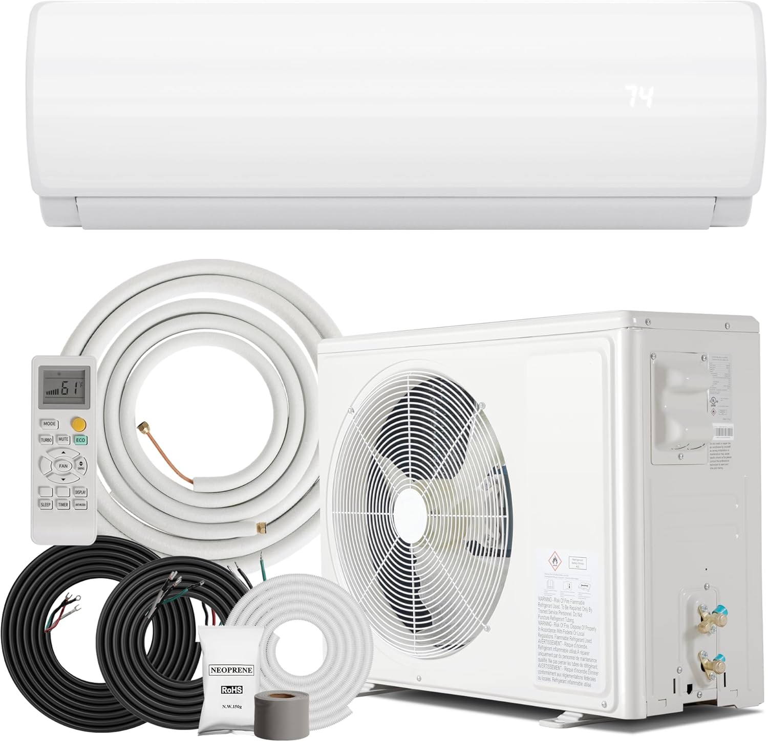 Manastin 12000BTU Mini Split Air Conditioner & Heater with Inverter, 19 SEER2 115V Energy Saving AC Unit Cools Rooms up to 750 Sq. Ft, Complete Installation Kit