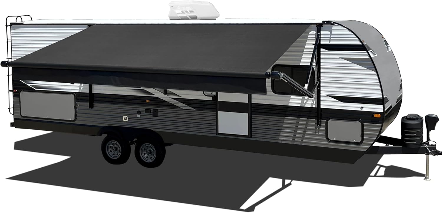 Velarium 7' RV Boxed Vinyl Canopy, Black – Heavy-Duty 13.5oz 3-Ply Material, Cold & Crack-Resistant RV Awning, All-Purpose Outdoor Canopy for RVs, Trailers, and Motorhomes (Fabric Size 6' 2