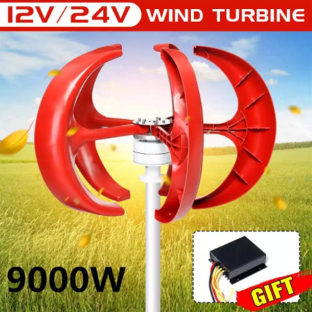 Red 9000W 5 Blades Vertical Axi Wind Turbines Generator Lantern 12V 24V Motor Kit Electromagnetic for Home Streetlight Use,24v