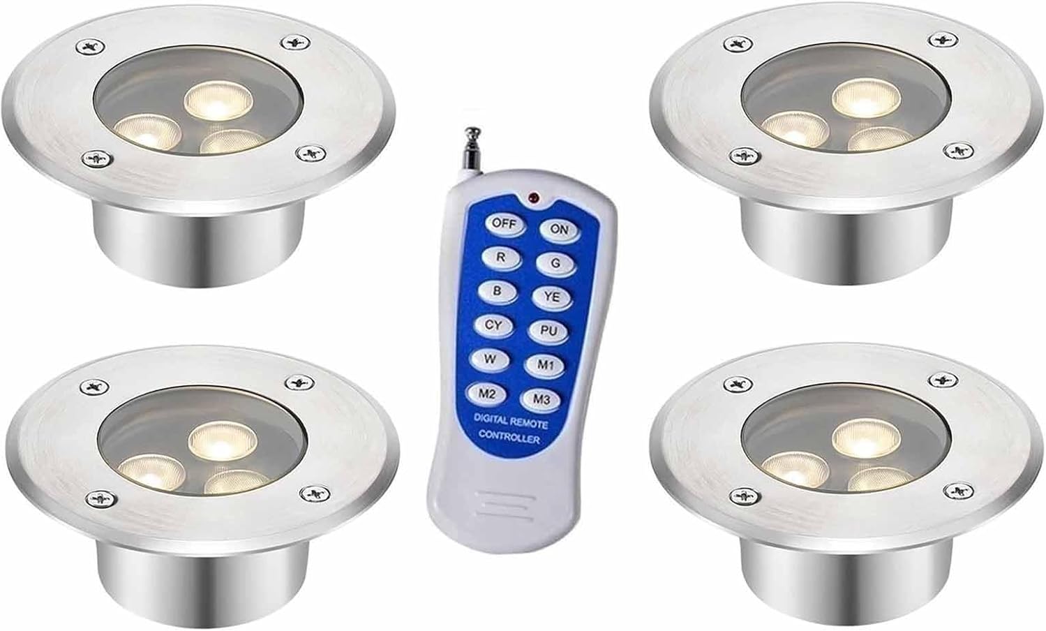 4PCS Underwater LED Lights - Buried Light, Ultra-thinyo Outdoor RGB Fountain Landscape Lights, IP68 Waterproof Round Recessed Spot Submersible LED Pond Light, for Decorative Lighting(RGB+remote Contro