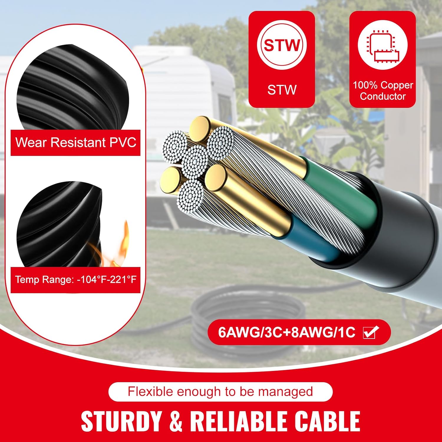 Happybuy 20FT Generator Power Cord 50A 125/250V Locking Connector, 14-50P to CS6364 for Outdoor, Emergency, RV Use