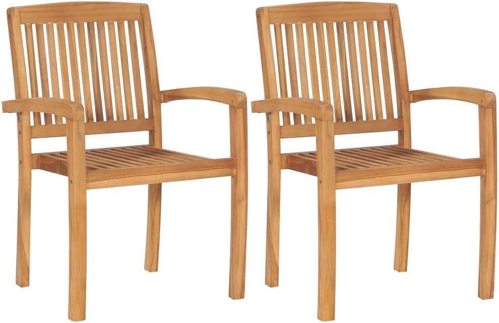 Stacking Patio Dining Chairs 2 pcs Solid Teak Wood,Teak Wood Dining Chairs Stackable and Weatherproof for Indoor and Outdoor Use Outdoor Furniture, Outdoor Chairs