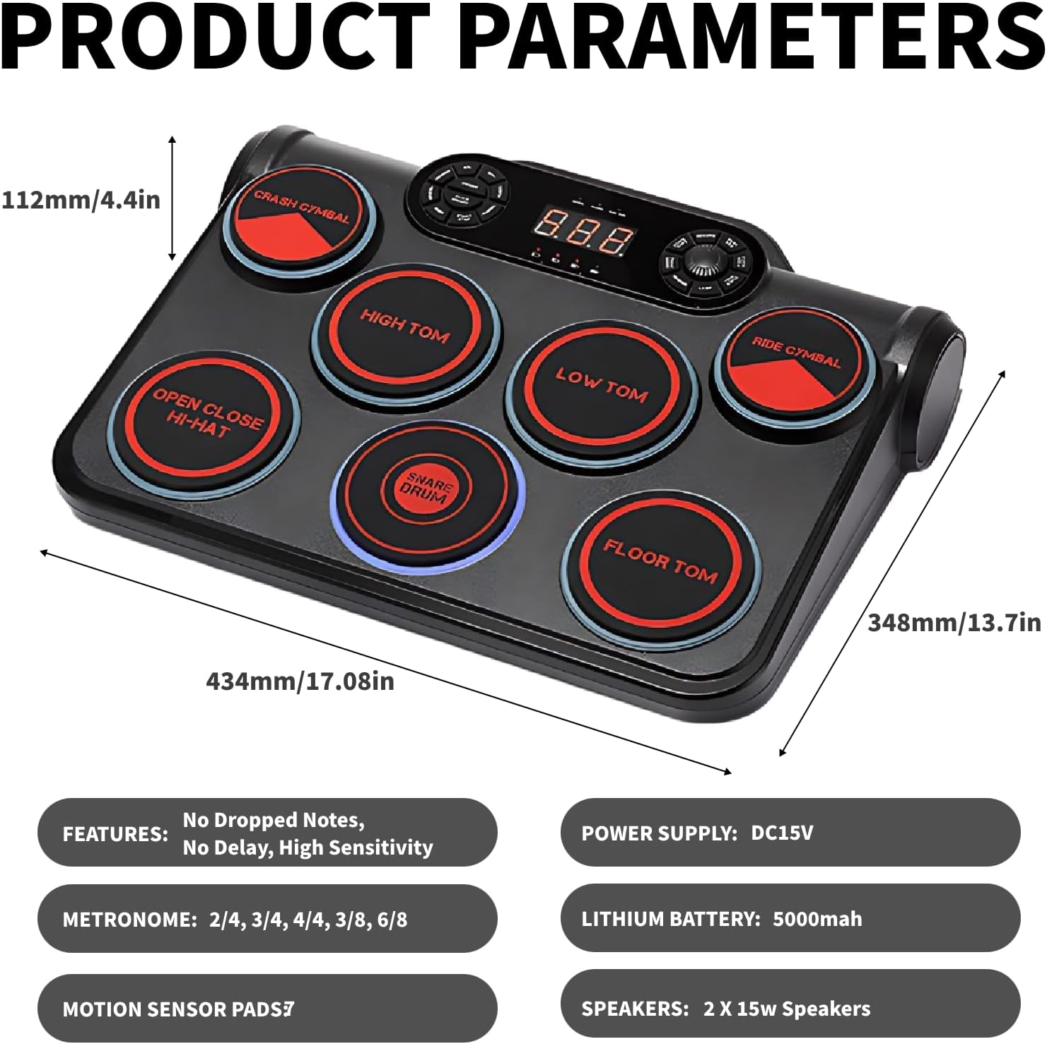 Electronic Drum Set,7-Drum Practice Pad with Headphone Jack, Roll-Up Drum Kit Machine with Built-in Speaker Drum Pedals and Sticks 10 Hours Playtime,Great Christmas for Kids