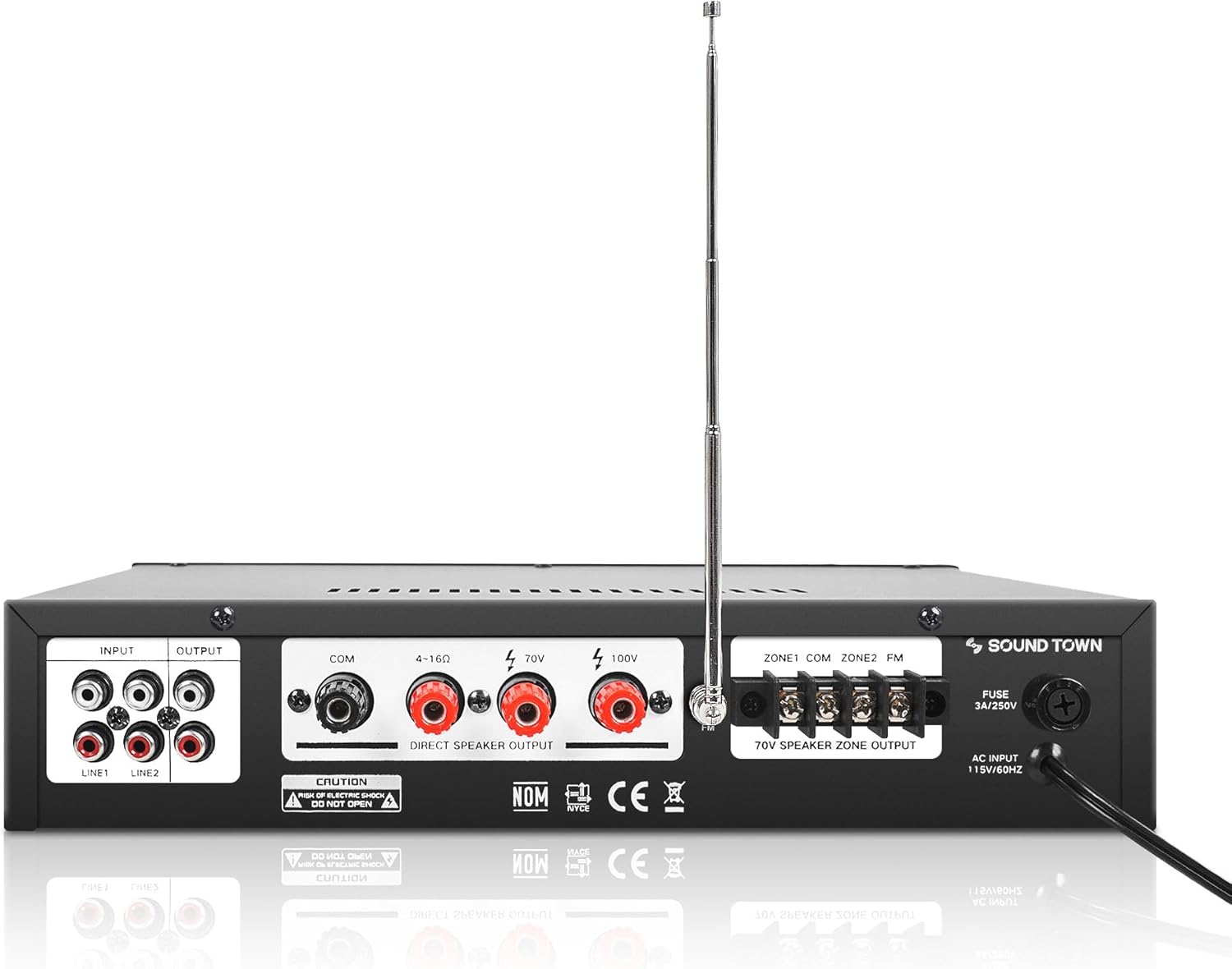 Sound Town Commercial Restaurant Bluetooth Amplifier + Surface-Mount Speaker Set, with One 2-Zone 70V/100V Amplifier with Bluetooth, 4 x 4.5-Inch Surface-Mount Speakers, Black (PAC80X4TV4B)