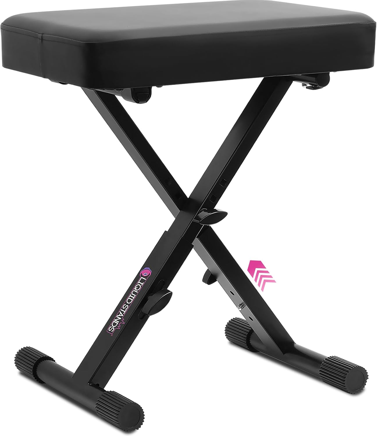 Liquid Stands Foldable Adjustable Piano Bench X-Style – Piano Seat for Musicians, Kids & Professionals – Black Cushion Padded Bench for Digital Pianos, Keyboards & Music Desks Keyboard Stool 16 x 20