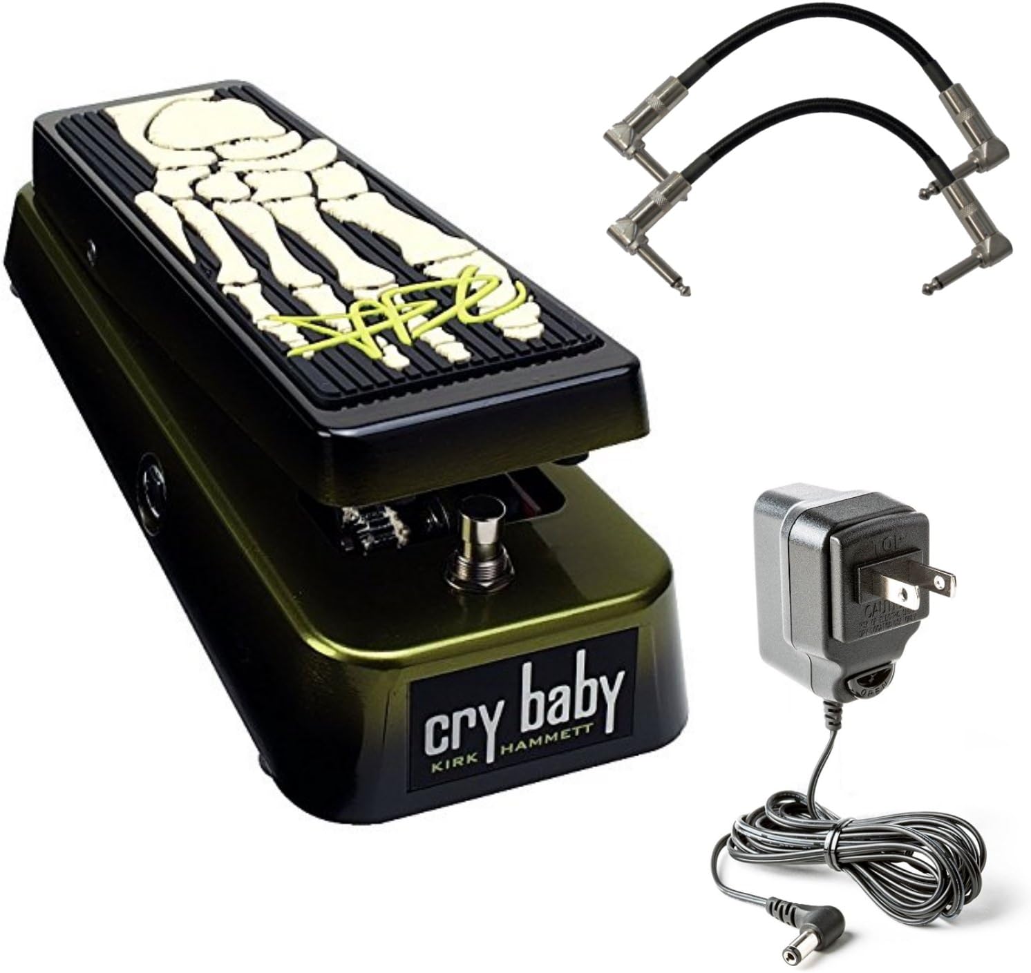 Dunlop KH95 Kirk Hammett Signature Cry Baby Wah Pedal Bundle with 2 Patch Cables and Dunlop 9V Power Supply