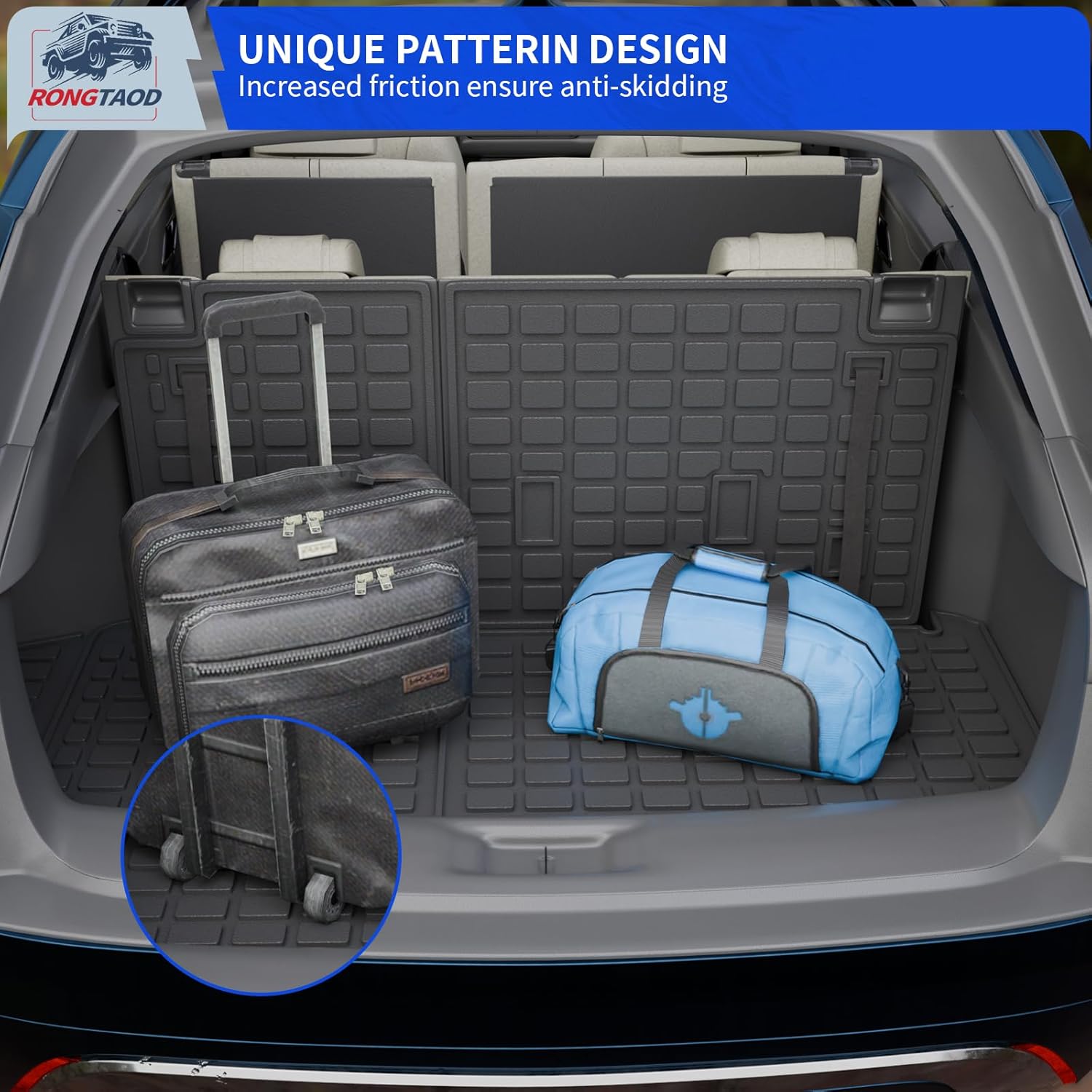 Rongtaod Floor Mats Compatible with 2024 2025 2026 Toyota Grand Highlander Cargo Mat Cargo Liner Trunk Mat Back Seat Protector Grand Highlander Accessories (Trunk Mat with Backrest Mat+Floor Mats)