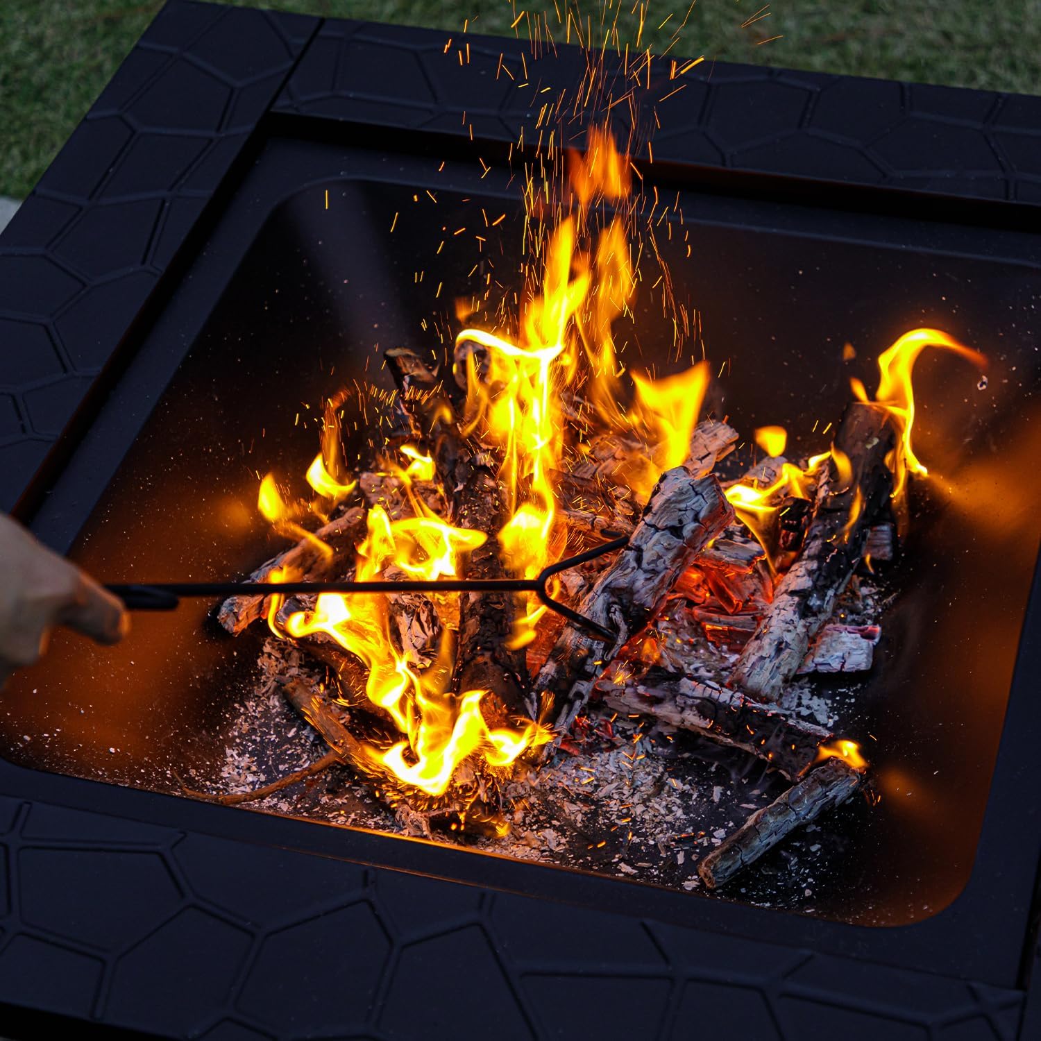 Multifunctional Fire Pit Table 32 inch Square Metal Firepit Stove Backyard Patio Garden Fireplace for Camping, Outdoor Heating, Bonfire and Picnic