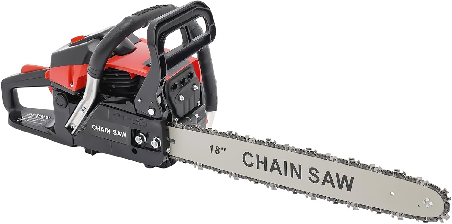 58CC 2 Stroke Gas Chainsaws 18In Gasoline Chain Saws Handheld Gas Powered Chainsaws with Single Cylinder & Air-cooled 2.2KW Portable Chain Saw for Cutting Wood, Branch