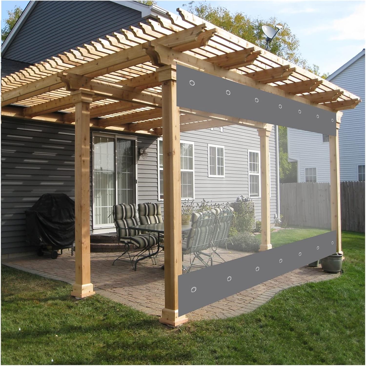 Outdoor Clear Tarp Curtain Clear Tarps Heavy Duty Waterproof with Grommets PVC Clear Transparent Large Tarp Garden Canopy Rainproof(8x3m/26.2x9.8ft)