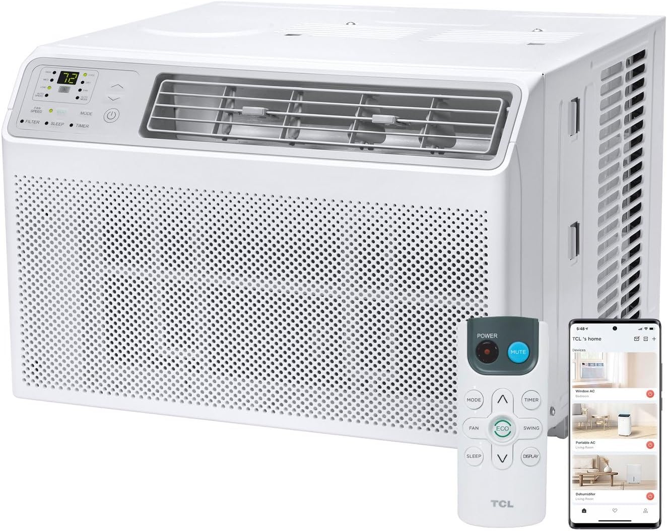 TCL H12W35W 12,000 BTU Smart Window Air Conditioner, AC Unit, Fan & Dehumidifier, 550 Sq. Ft, Remote Control, Compatible with Alexa/Google Assistant, White