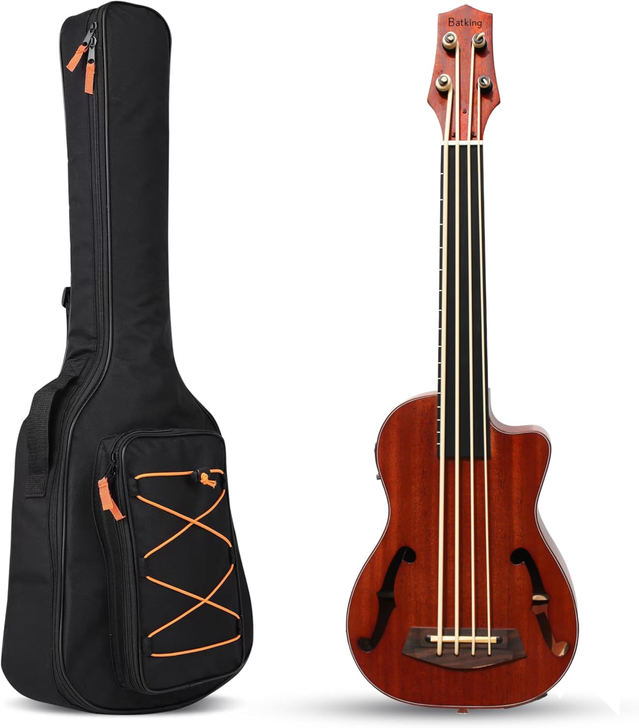 Batking Ubass Electric Ukulele Bass, 30 inch Baritone Bass Ukelele Fretless, Electric Acoustic Bass Uku Wtih Gig Bag (Machine Head Upgraded, Fretless Ubass)