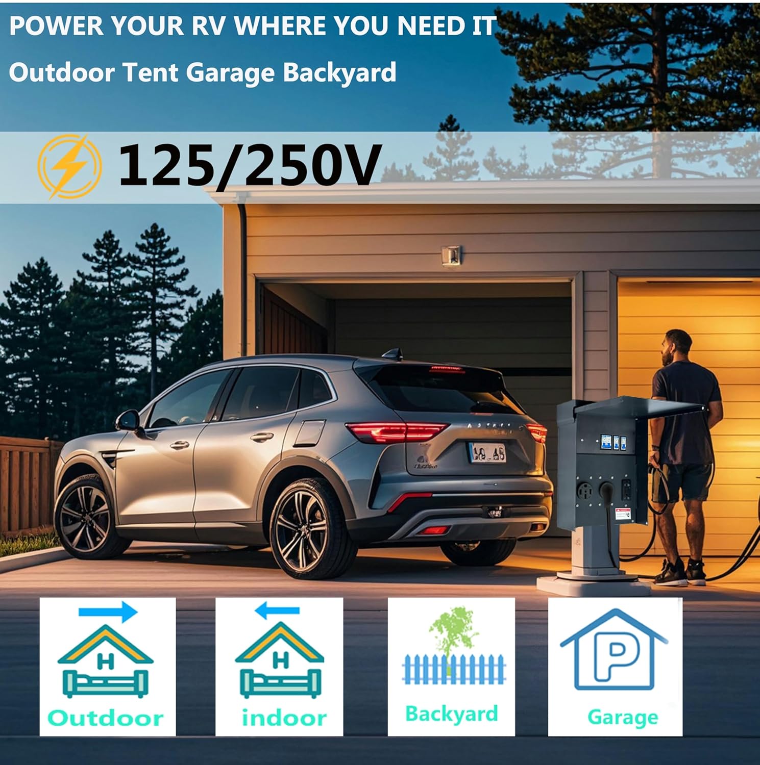 Temporary Distribution Box, It has Both 50A and 30A inlets, six 120V CFGI duplexes, one L14-30R Outlet, one L6-30R, and one TT-30R,Safe and Reliable Power on Any Construction site (Black)