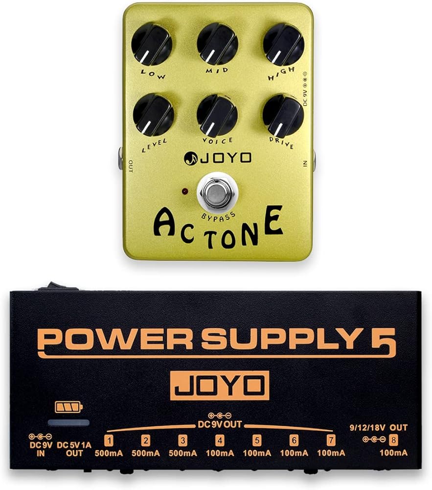 JOYO JF-13 AC Tone Amp Simulator Pedal Bundle with JP-05 Pedal Power Supply Built-in Rechargeable Battery