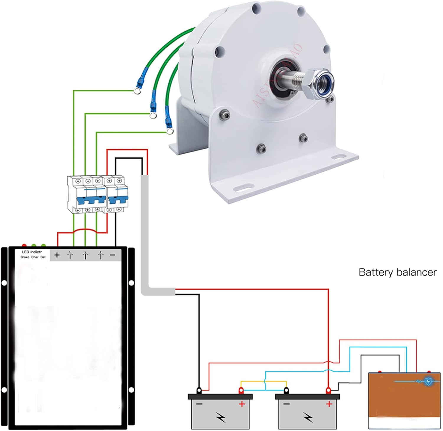 Low Speed AC Permanent Magnet Alternator,3000W 12V 24V 48V 3 Phase Gearless Permanent Magnet AC Alternators for Wind Turbine Home Use (with Base)