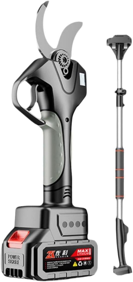 Cordless Tree Pruner, Battery Powered Pole Pruner, Electric Pruning Shears, with 2.1M High Reach Extension Pole/Rod, 110-220 V Silver-Opening6.0cm+2*Battery+ExtensionRod