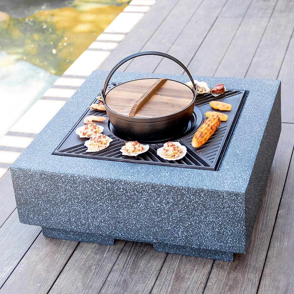 Fire Pits Bowls,for Garden BBQ Large Wood Burning with Grill and Lidtable Stone Table Cast Iron Outdoor Firepit for Log Burning 3 in 1