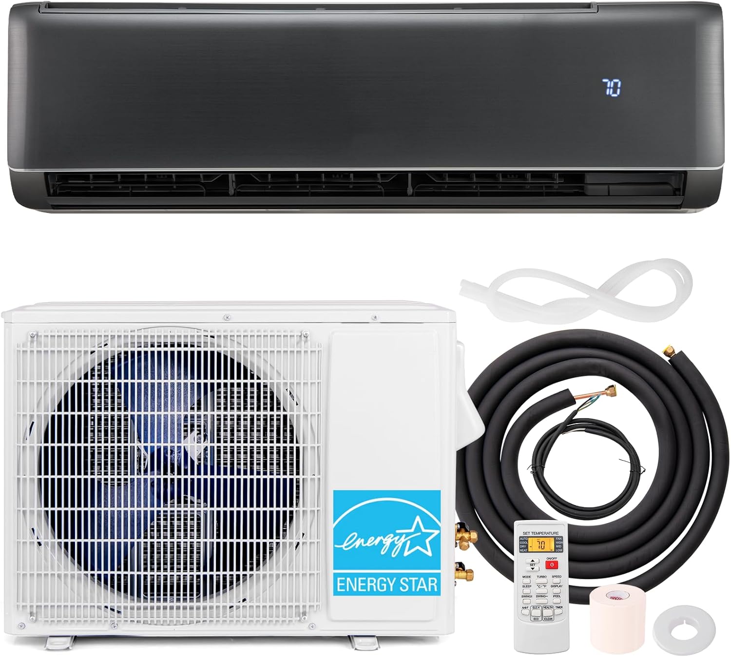 SIMOE 18000 BTU Mini Split Air Conditioner with 1.5 Ton Pre-Charged Heat Pump Ductless Inverter System, 21 SEER2 208-230V, 9.5 HSPF, Energy Efficient Split AC Cools Up to 1000 Sq. Ft, Grey