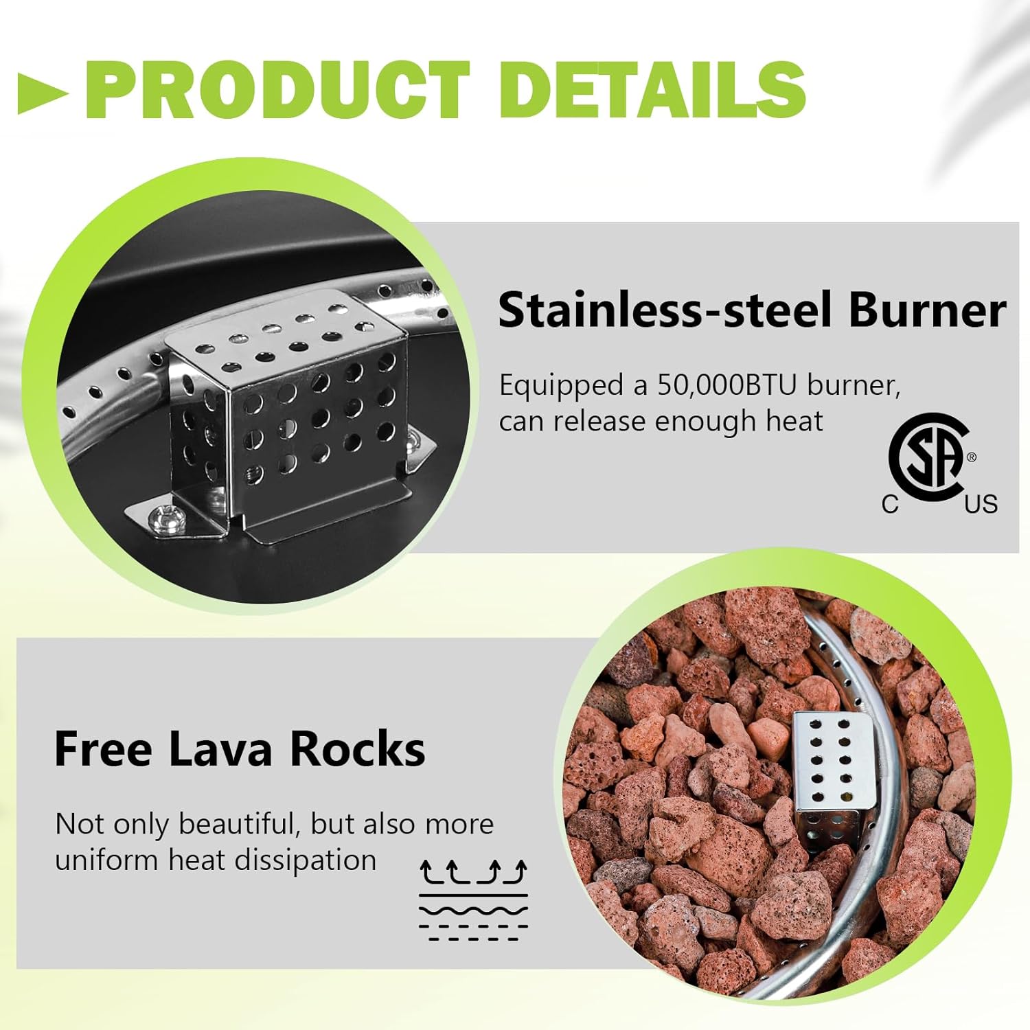 36 Inch Round Propane Fire Pit Table,50,000 BTU Concrete Gas Fire Table with Lid,Tank Cover,Lava Rocks & Rain Cover,CSA Certified Outdoor Firepit for Patio,Backyard Deck,Gray