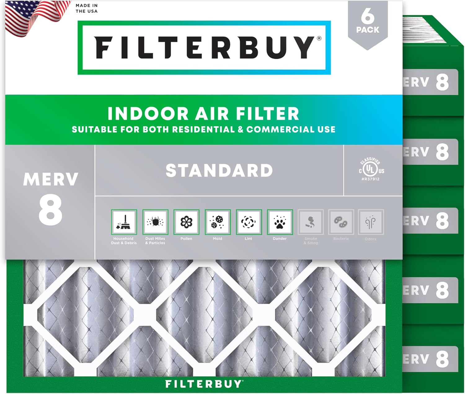 Filterbuy 27x27x4 Air Filter MERV 8 Essential Dust & Allergy Defense (6-Pack), Electrostatic Pleated HVAC AC Furnace Filters Replacement, Made in USA (Actual Size: 26.50 x 26.50 x 3.63)
