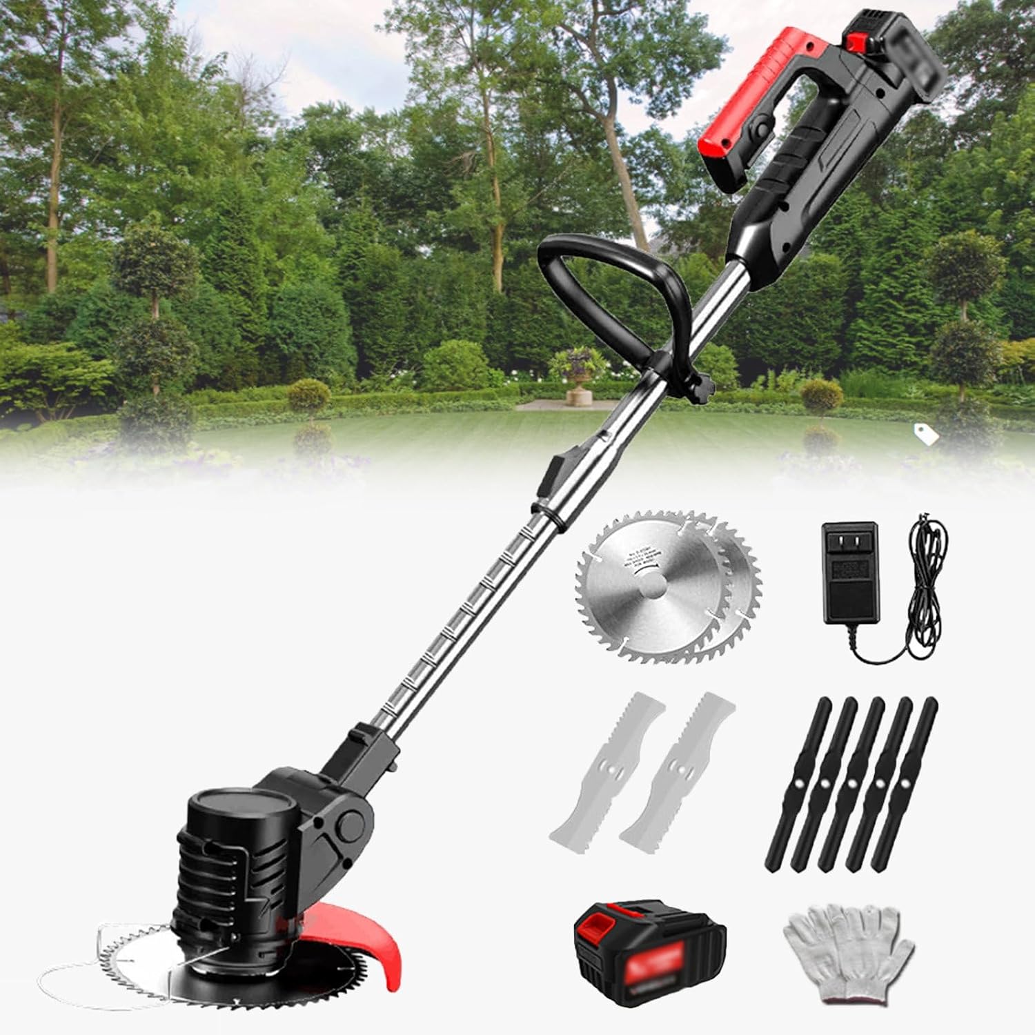 Electric Lawn Mower Robot Rotary Lawn Mower Electric Weeder Rechargeable Agricultural Home Cordless Weeder 24V Lithium Battery,24V/4.0Ah ()