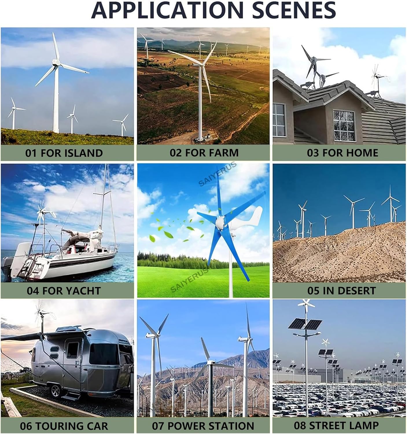 Windmill Generator, 5 Blades Small Wind Turbine Kit Industrial Energy Equipment, Three Phase Ac Permanent Magnet Generator, Suitable for Ship, Home Use (Blue 48V)