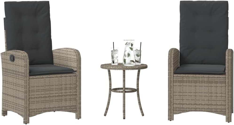 Grey PE Rattan Bistro Set, Powder-Coated Steel Frame, 2-Seater Outdoor Table and Chairs for Patio, Balcony, Garden, Weather-Resistant