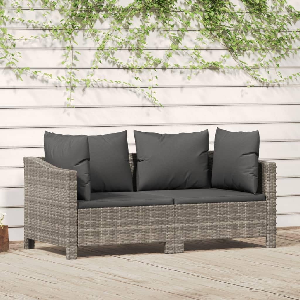 2 Piece Patio Lounge Set with Cushions Gray Poly Rattan,Modern Outdoor Lounge Set: Durable Poly Rattan and Steel Patio Furniture for Relaxation Patio Furniture Sets, Outdoor Furniture Sets
