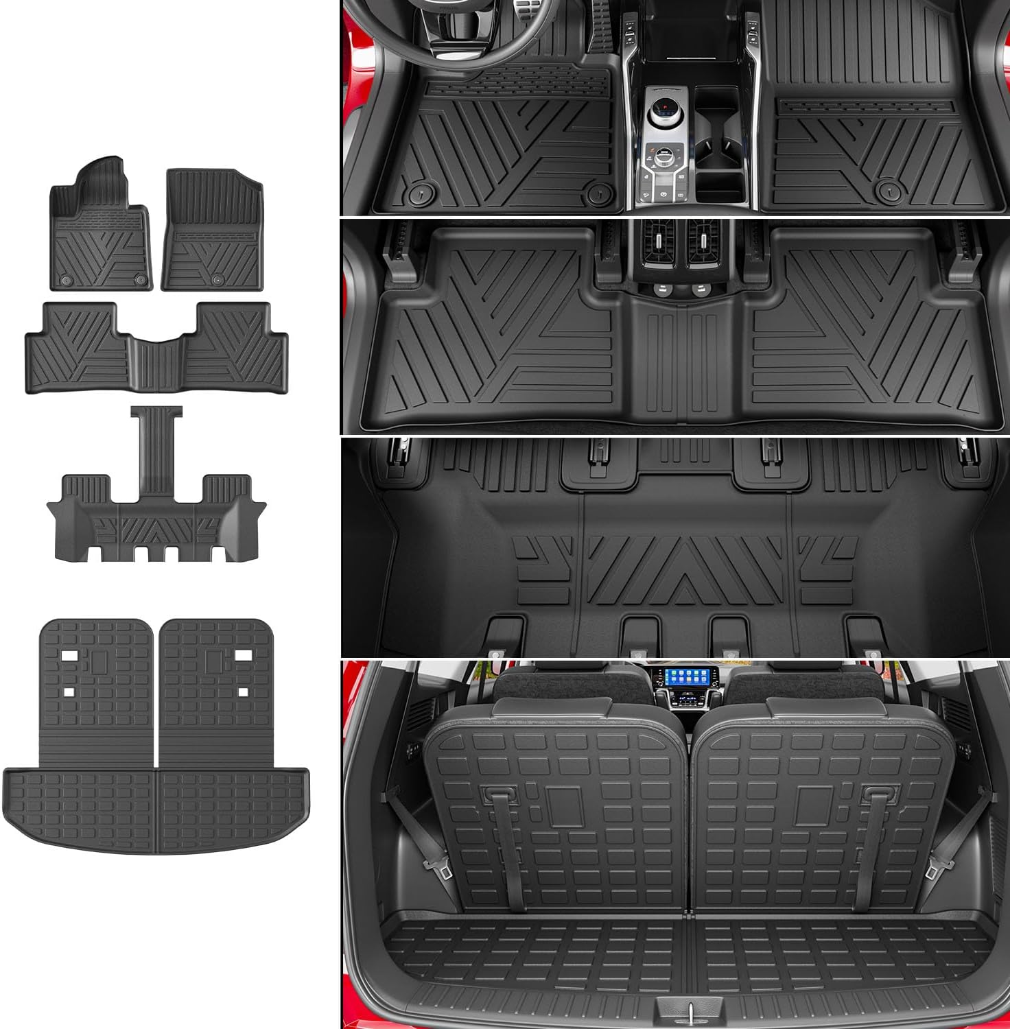 powoq Floor Mats Compatible with 2021-2026 KIA Sorento Cargo Liner with Backrest MatsTrunk Mat Replacement for KIA Sorento 2021 2022 2023 2024 2025 2026 Accessories