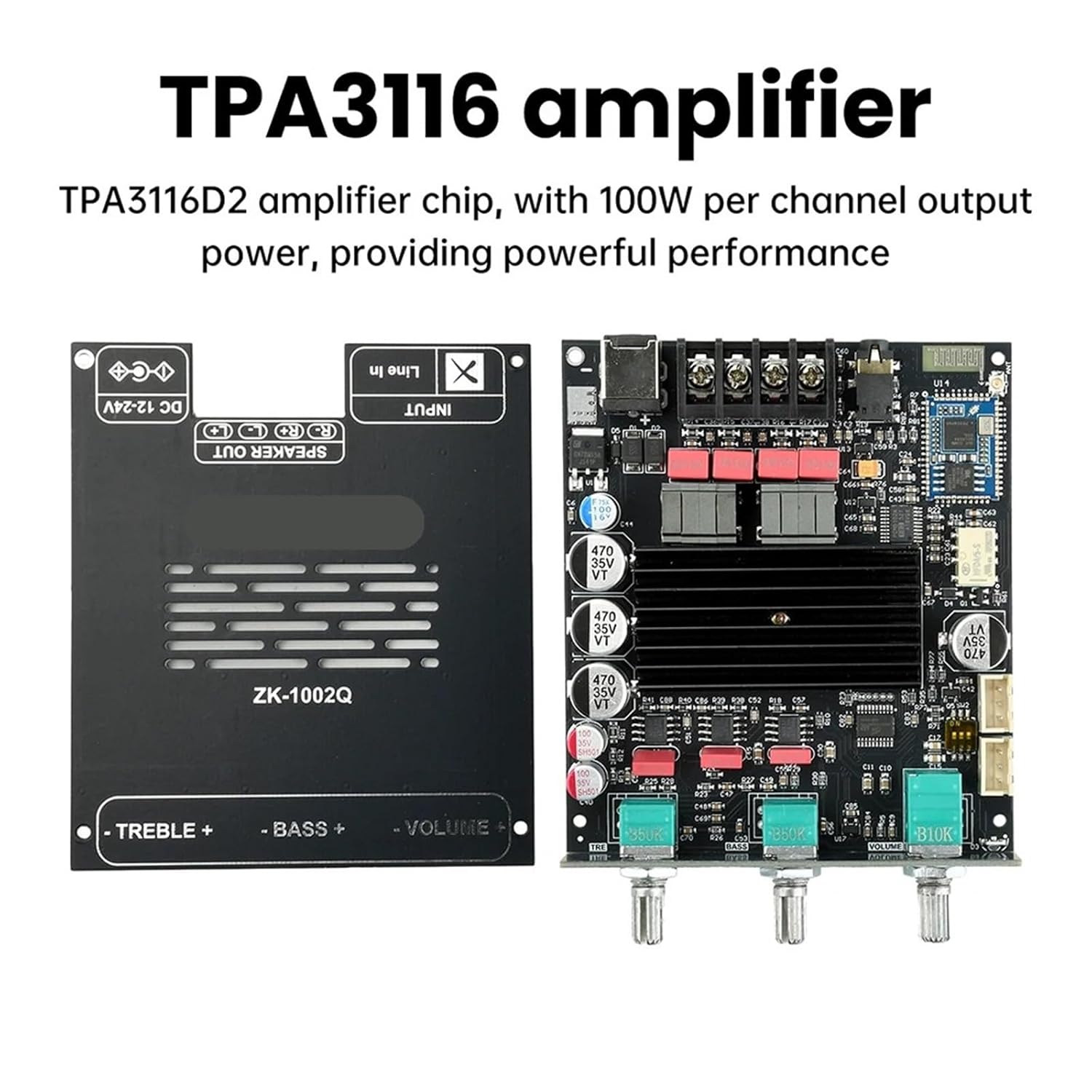 ZK-1002Q Digital Sound Amplifier Board Qualcomm QCC3034+TPA3116 2.0 Channel 100W+100W APTX Lossless Audio Amp Module(Type B)