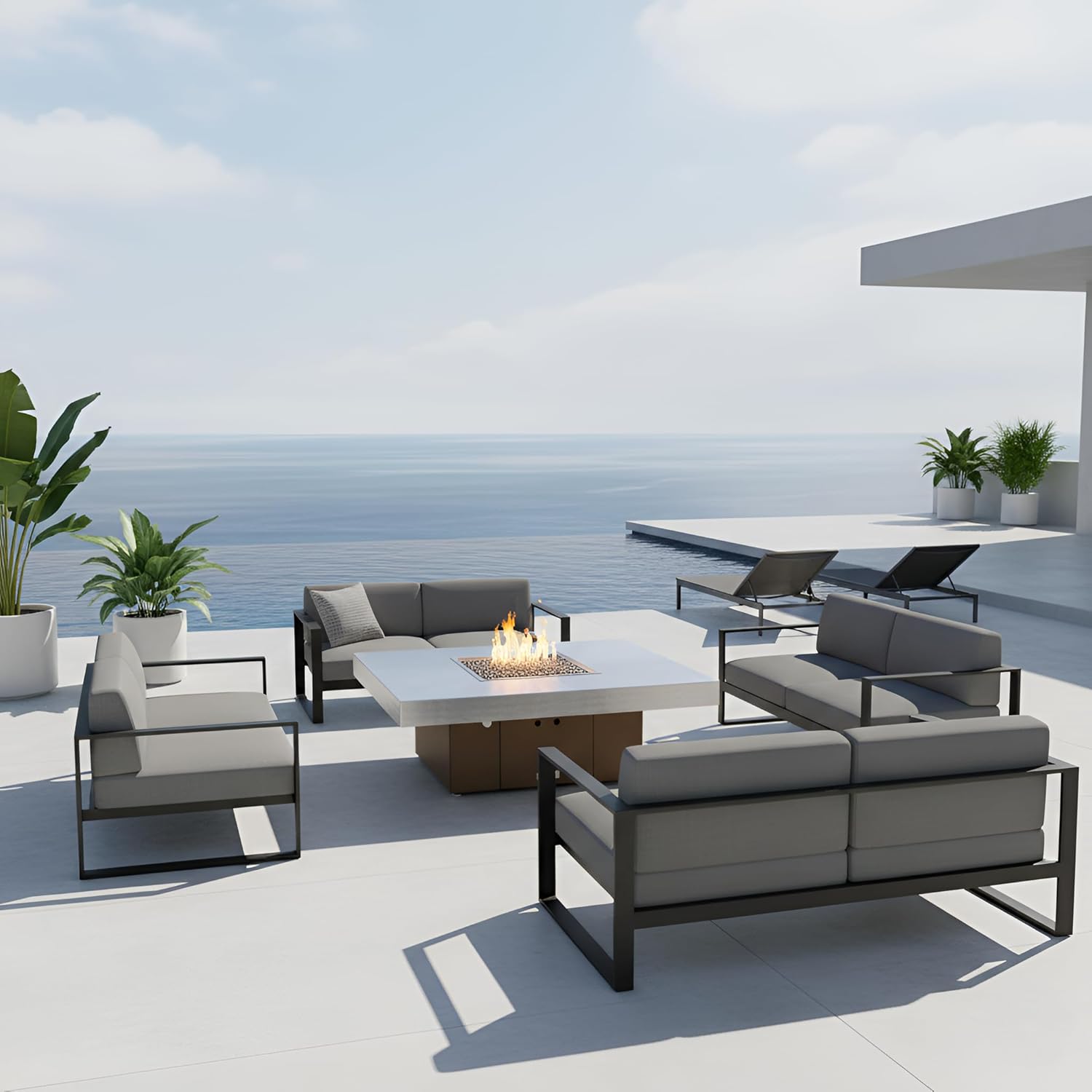 COOKE Santa Barbara Rectangular Fire Pit Table - 40 x 30 - Natural Gas - Brushed Aluminum Top - Bronze Powdercoat Base