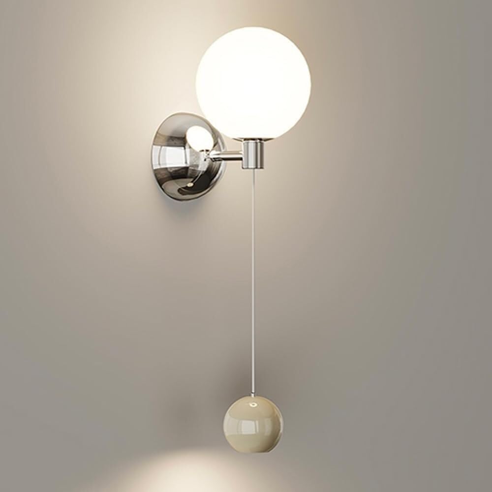 Modern Cream Style LED Wall Light with Globe Milk White Glass Shade 2-Light Chrome Hanging Wall Sconce 3000K/4000K/6000K Adjustable, Up Down Indoor Decor Lighting Fixture 12W+5W(Cream Color)