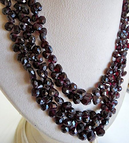 3 Line Natural Garnet Heart Facetted Teardrop Beads Necklace 20 INCHES 10MM to 6MM