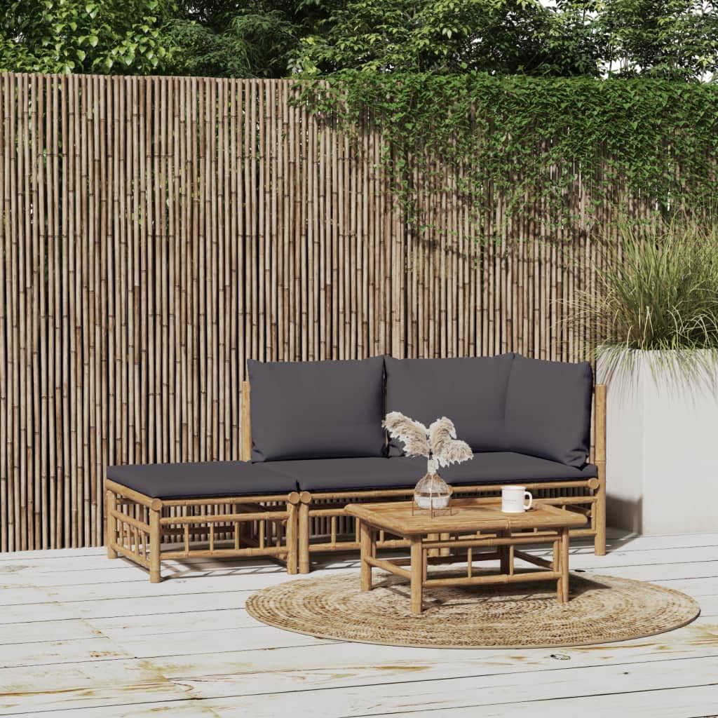 3 Piece Patio Lounge Set with Dark Gray Cushions Bamboo,Exquisite Bamboo Patio Lounge Set for Comfortable Outdoor Relaxation Patio Furniture, Outdoor Furniture Sets